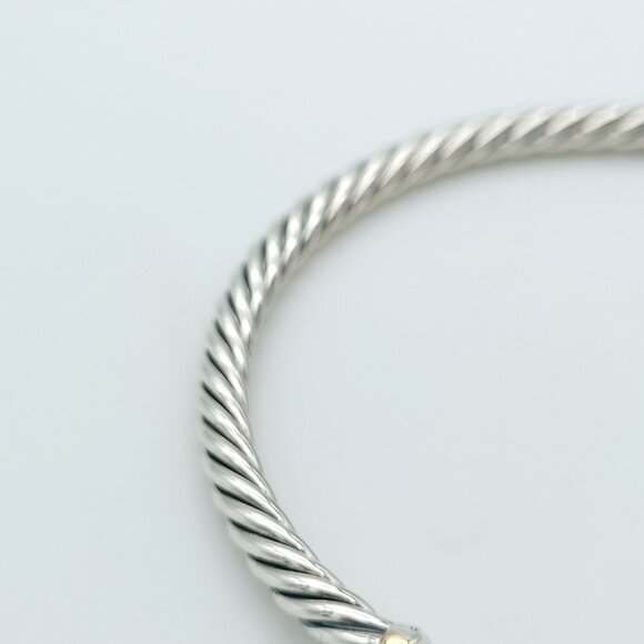 David Yurman Sterling Silver & 14k Gold 4mm Flex Cable Bangle Bracelet 7 Inch - Picture 8 of 9